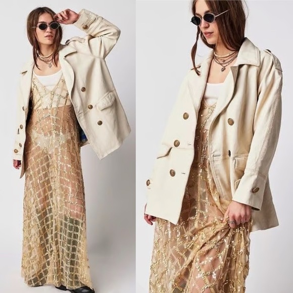 Free People Jackets & Blazers - NWT Free People Top Notch Leather Jacket Pea Coat Conch